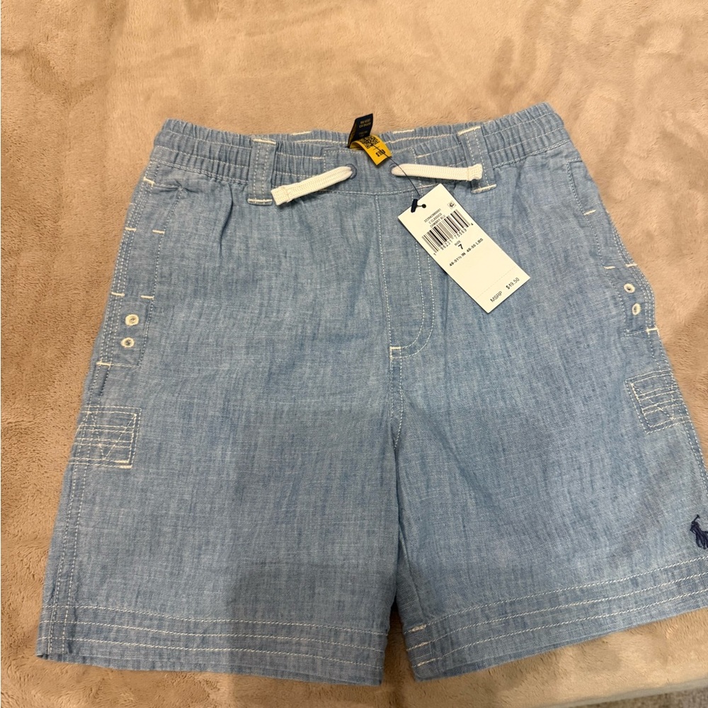 Classic Chambray Blue Shorts with White Drawstring